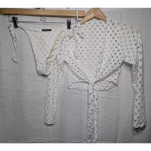 Nasty Gal Womens Swim Set US 2 String Bottoms And Swim Cover Top‎ Coastal Beach